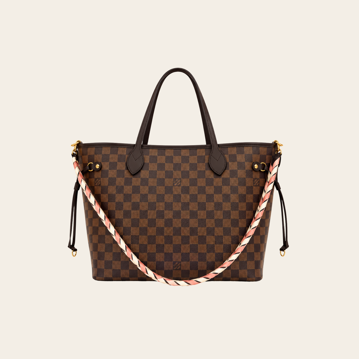 LOUIS VUITTON — Neverfull MM Braided en Damier Ébène, doublure rose