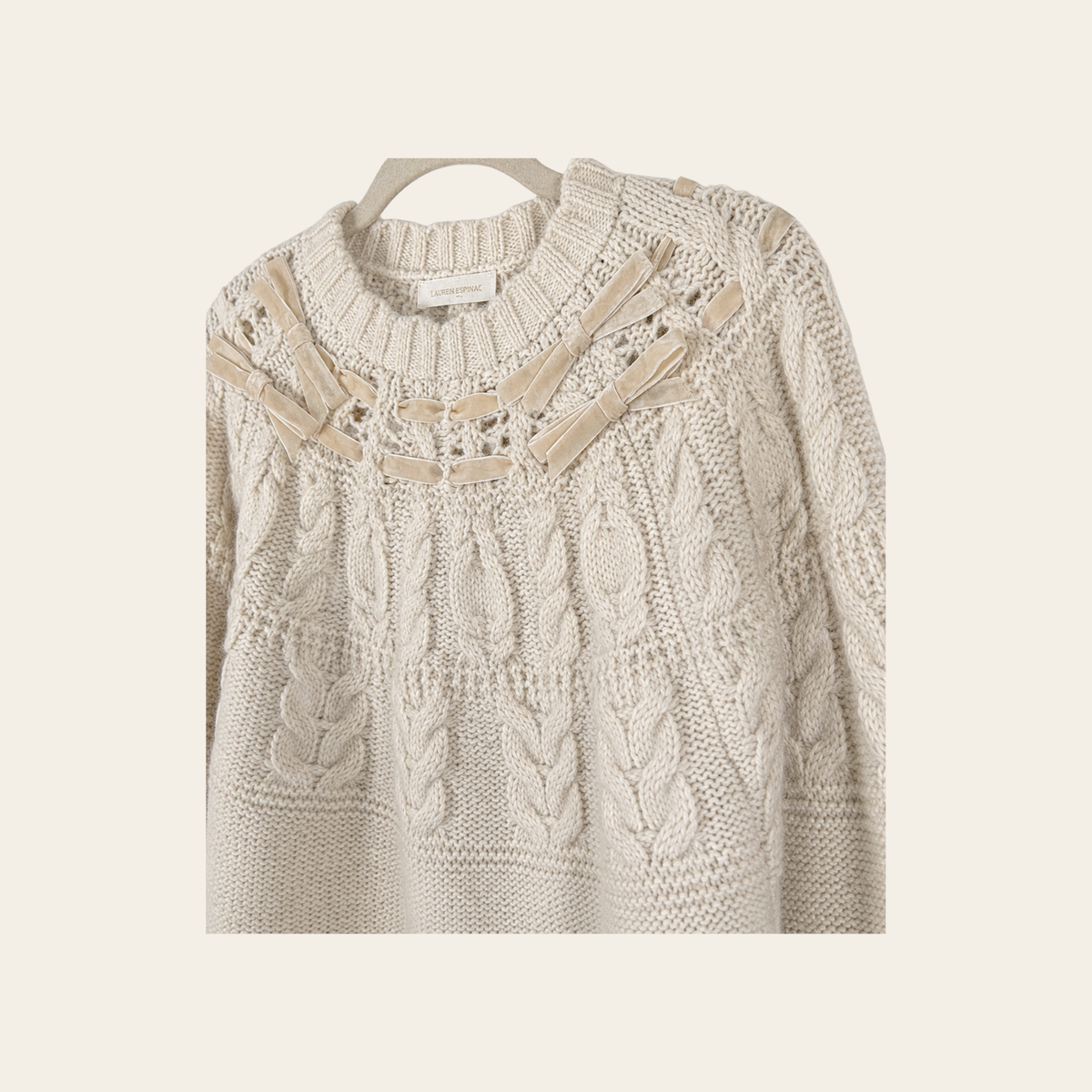 LOVESHACKFANCY – Pull Parson en Alpaga à Torsades et Rubans, Taille XS
