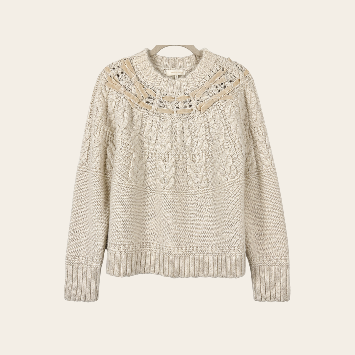 LOVESHACKFANCY – Pull Parson en Alpaga à Torsades et Rubans, Taille XS