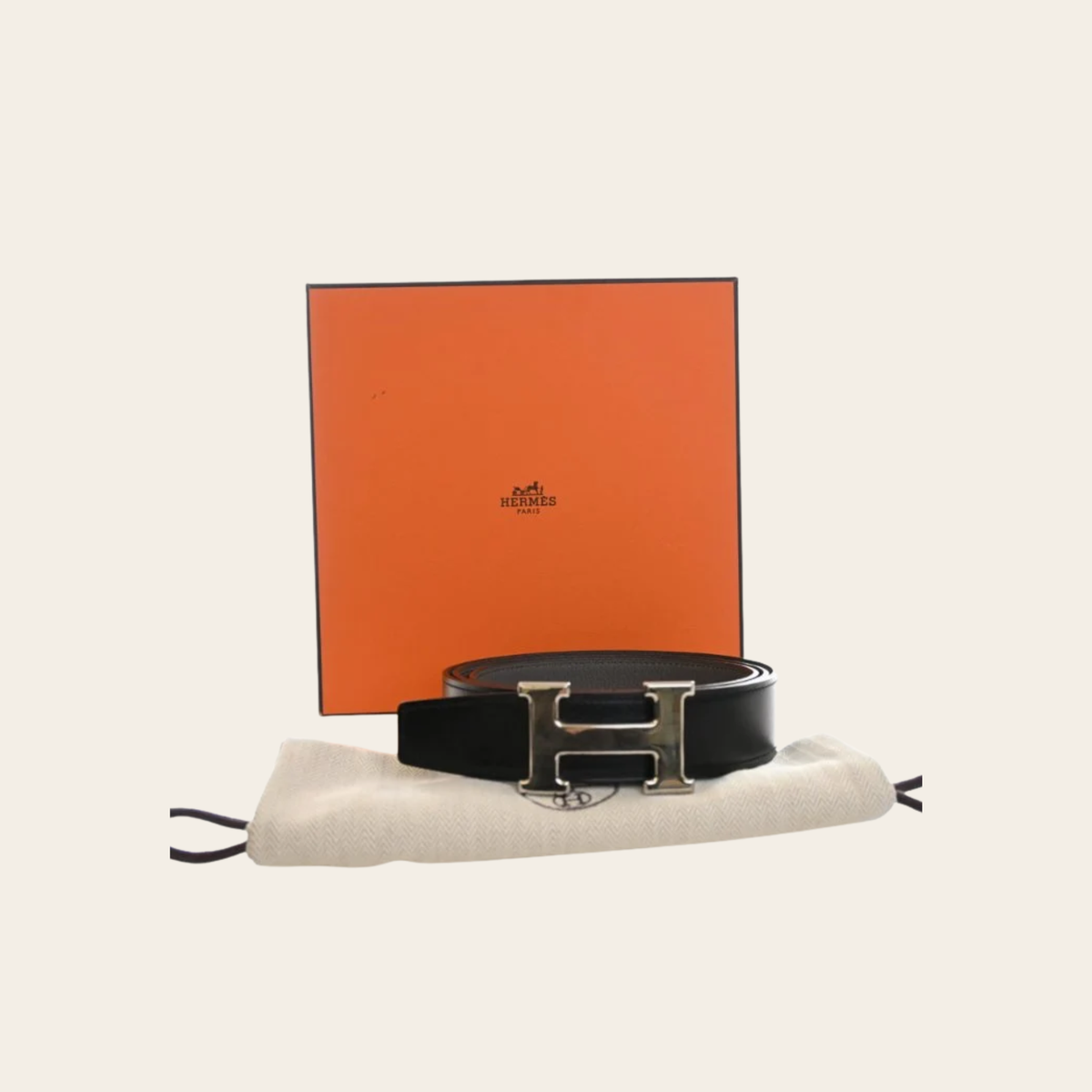HERMÈS – Ceinture Réversible Constance H en Cuir Togo et Box Noir/Étain, Taille 105