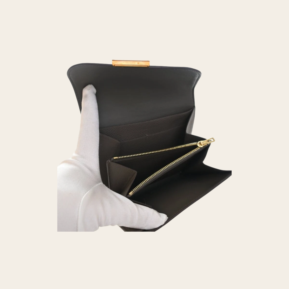HERMÈS – Portefeuille Constance Compact en cuir Epsom Étoupe, Taille Compacte