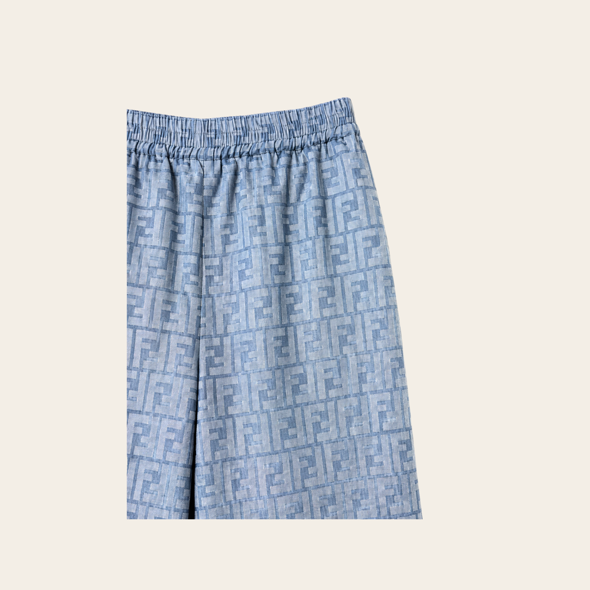 FENDI – Pantalon FF Chambray Monogram en Coton & Lin, Taille 40