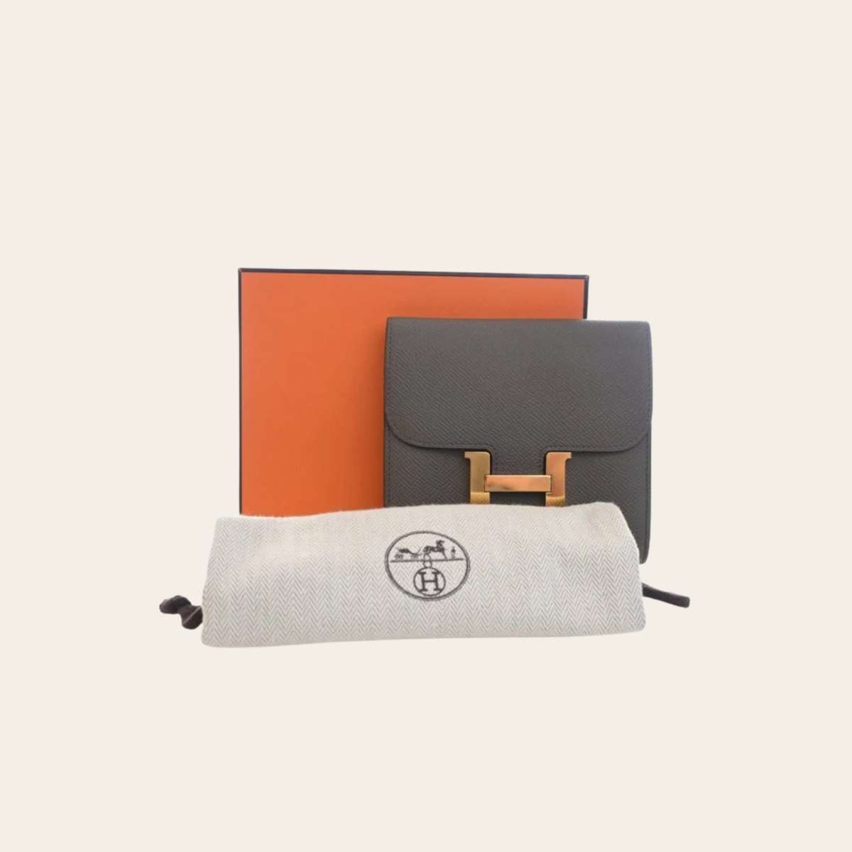 HERMÈS – Portefeuille Constance Compact en cuir Epsom Étoupe, Taille Compacte