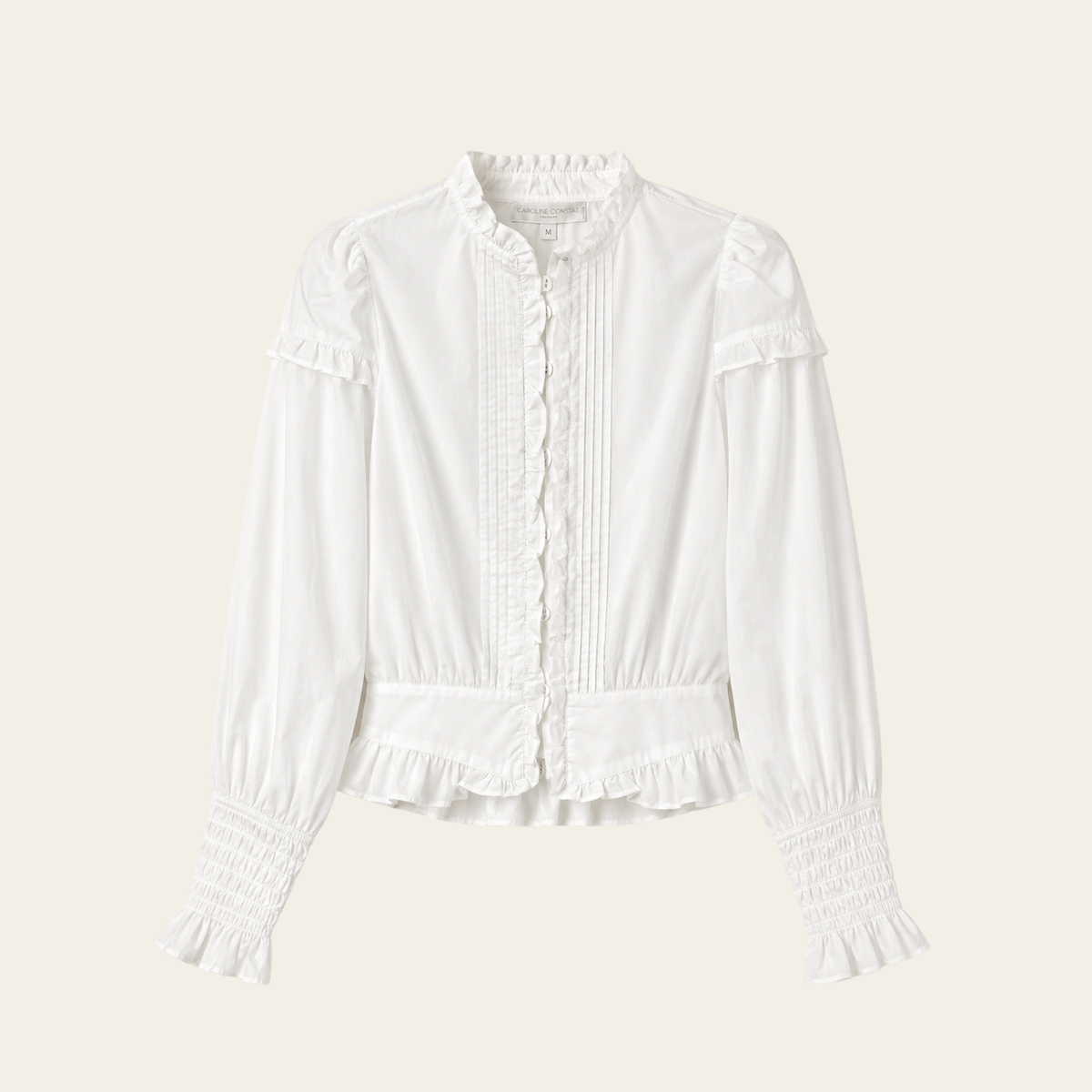 CAROLINE CONSTAS – Blouse Blanche à Volants et Plis Nervurés, Taille M