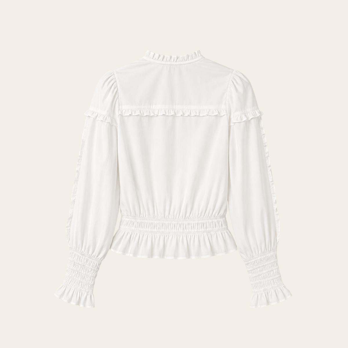 CAROLINE CONSTAS – Blouse Blanche à Volants et Plis Nervurés, Taille M