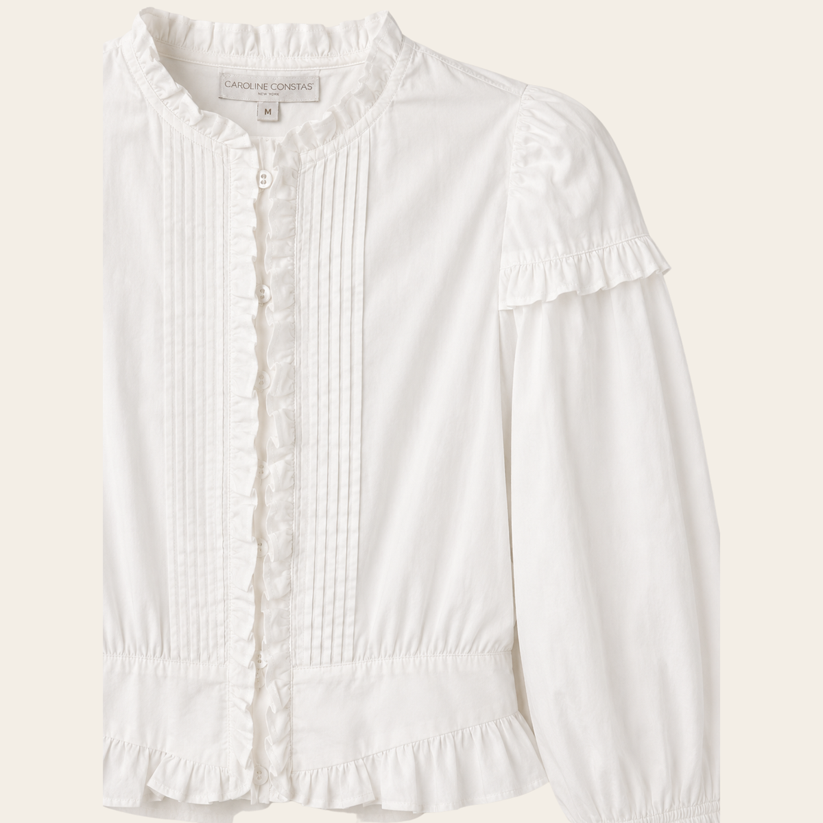 CAROLINE CONSTAS – Blouse Blanche à Volants et Plis Nervurés, Taille M