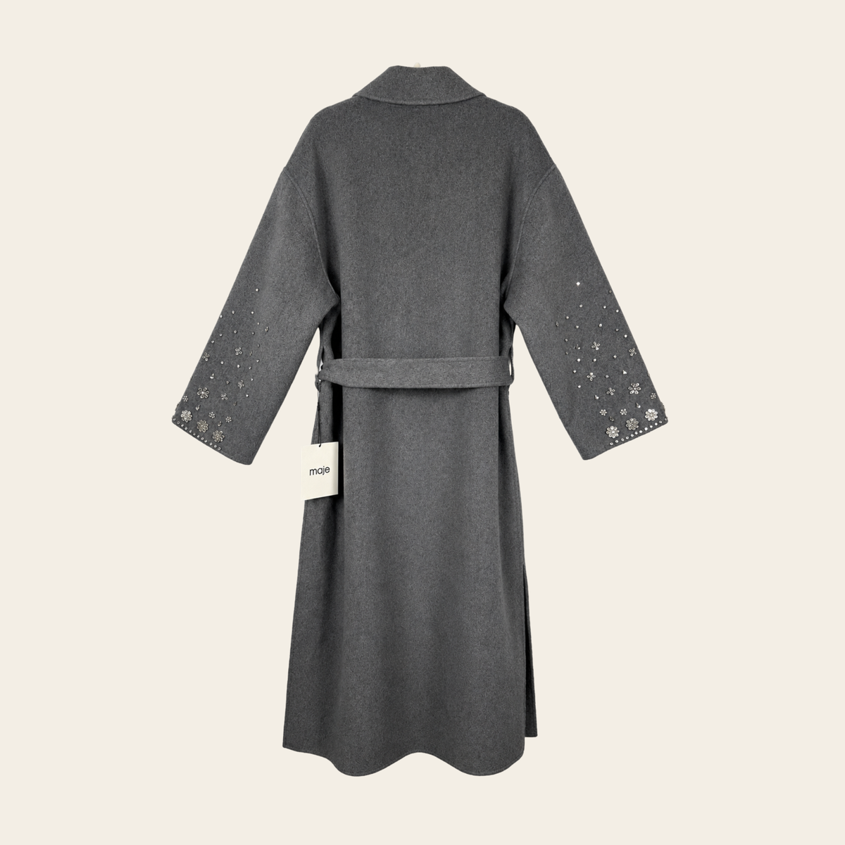 MAJE – Manteau Long Double Face à Strass, Taille 42