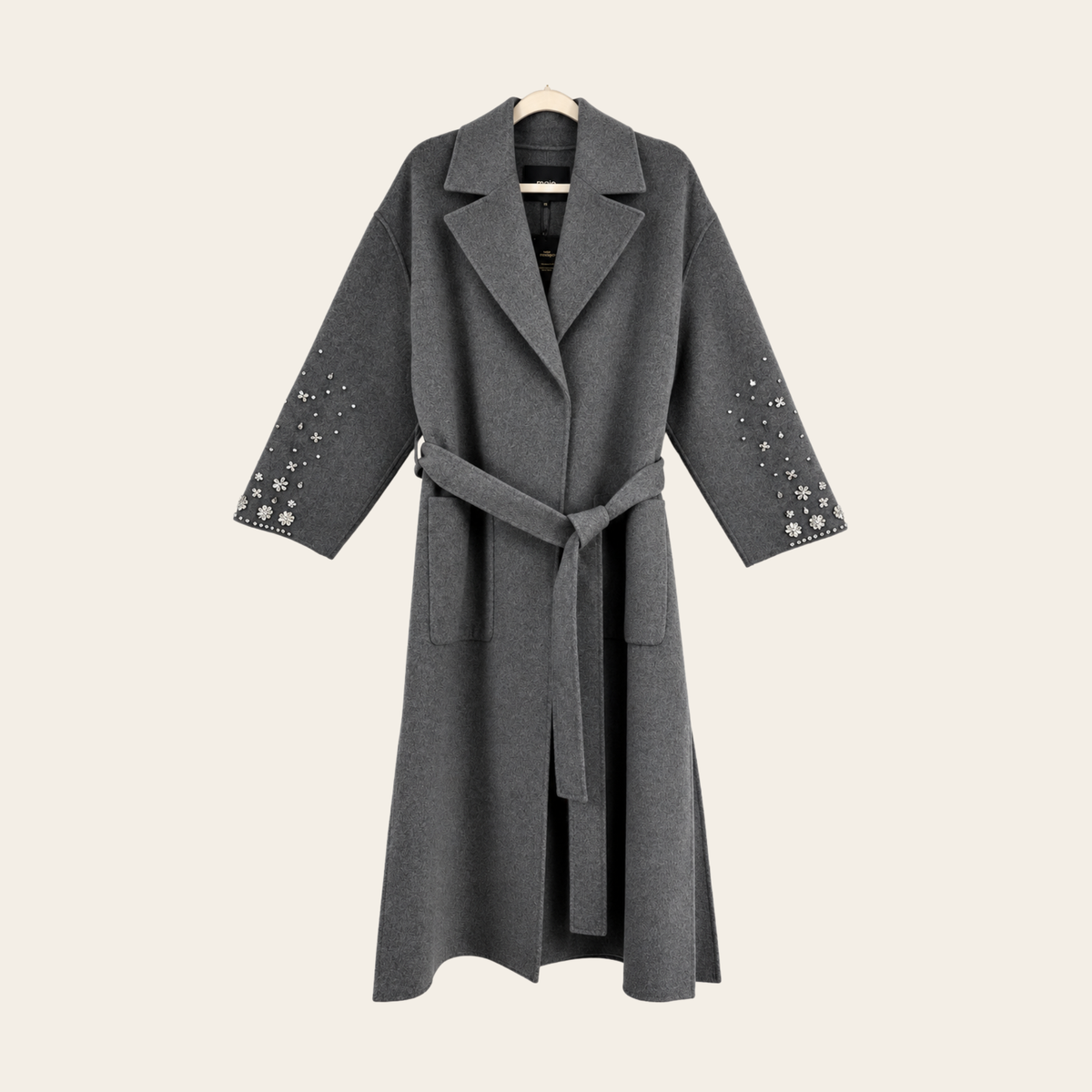 MAJE – Manteau Long Double Face à Strass, Taille 42