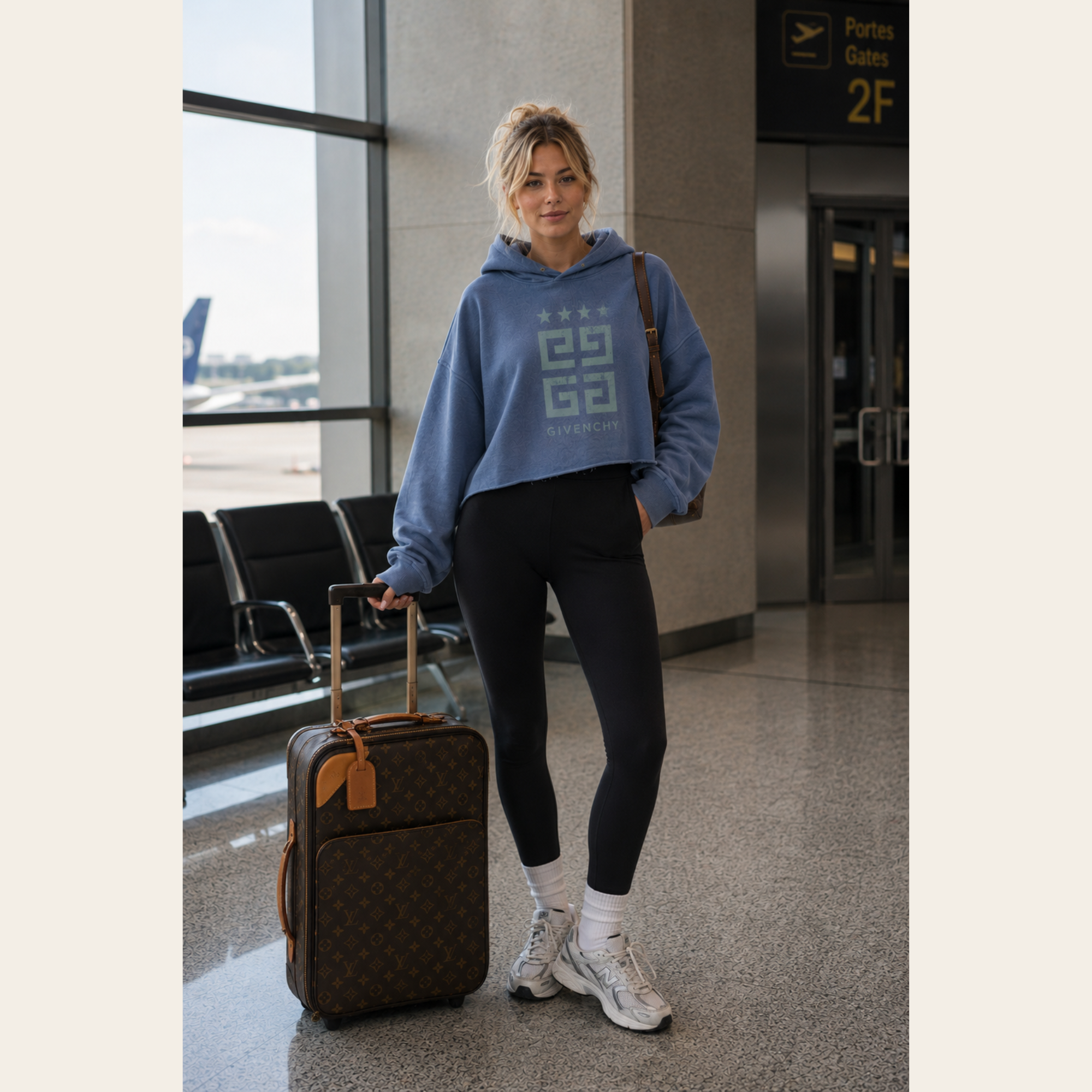GIVENCHY – Hoodie Cropped 4G à Étoiles Effet Vintage, Bleu Ciel