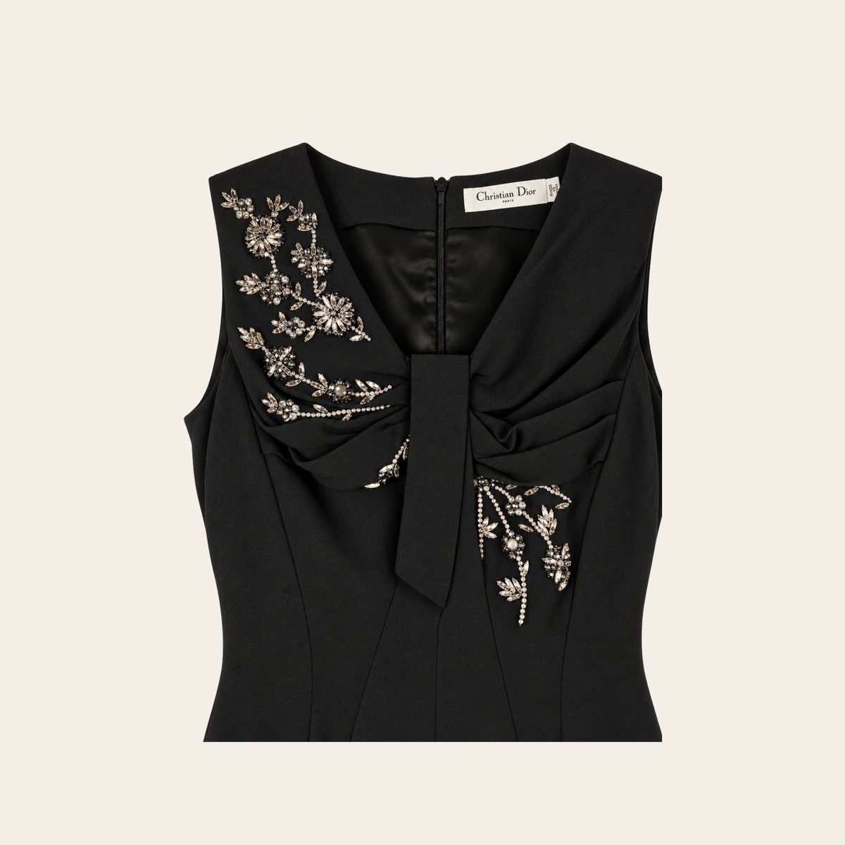 CHRISTIAN DIOR PAR JOHN GALLIANO — Robe de cocktail noire à broderies florales, taille GB 8