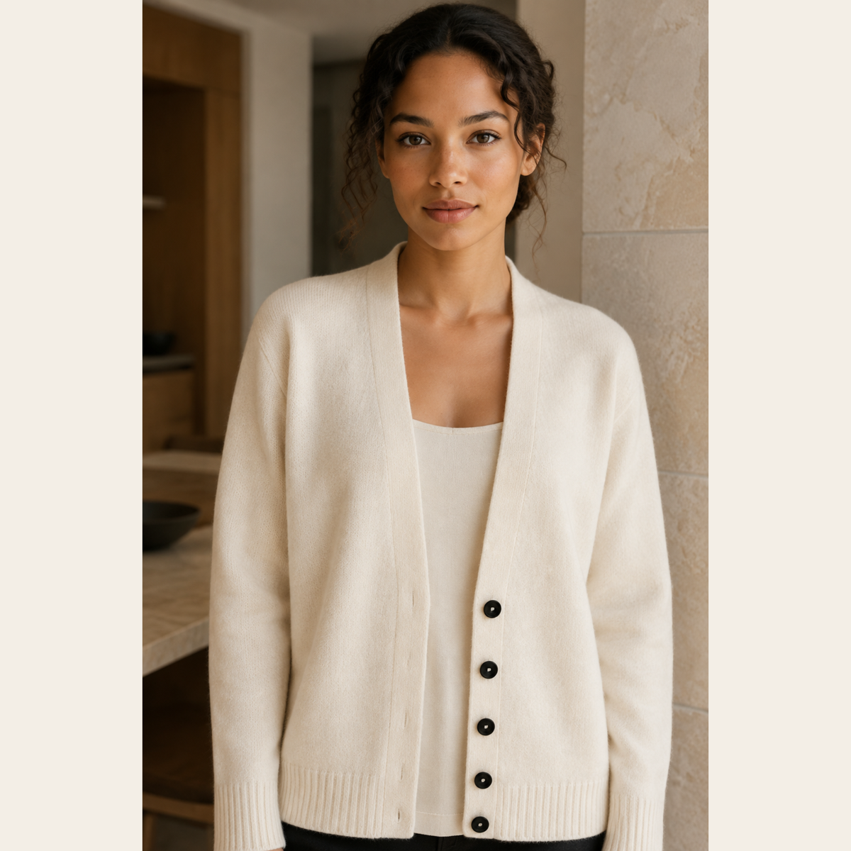 CARDIGAN BASIC EN LAINE MÉRINOS BOUILLIE JIL SANDER NATUREL, 34