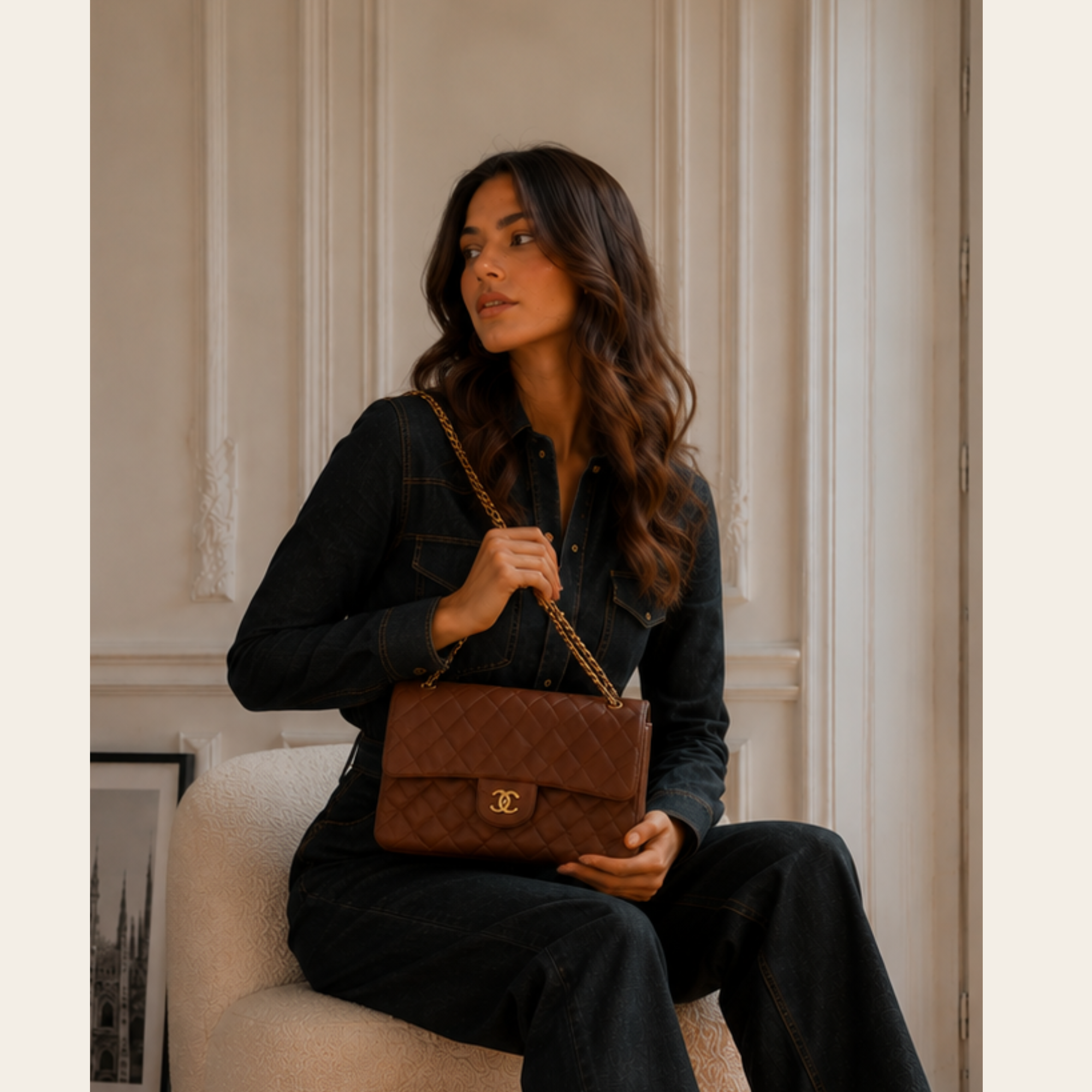 CHANEL-Classic Medium Double Flap 24K Cuir d’Agneau Matelassé Marron (1996-1997)