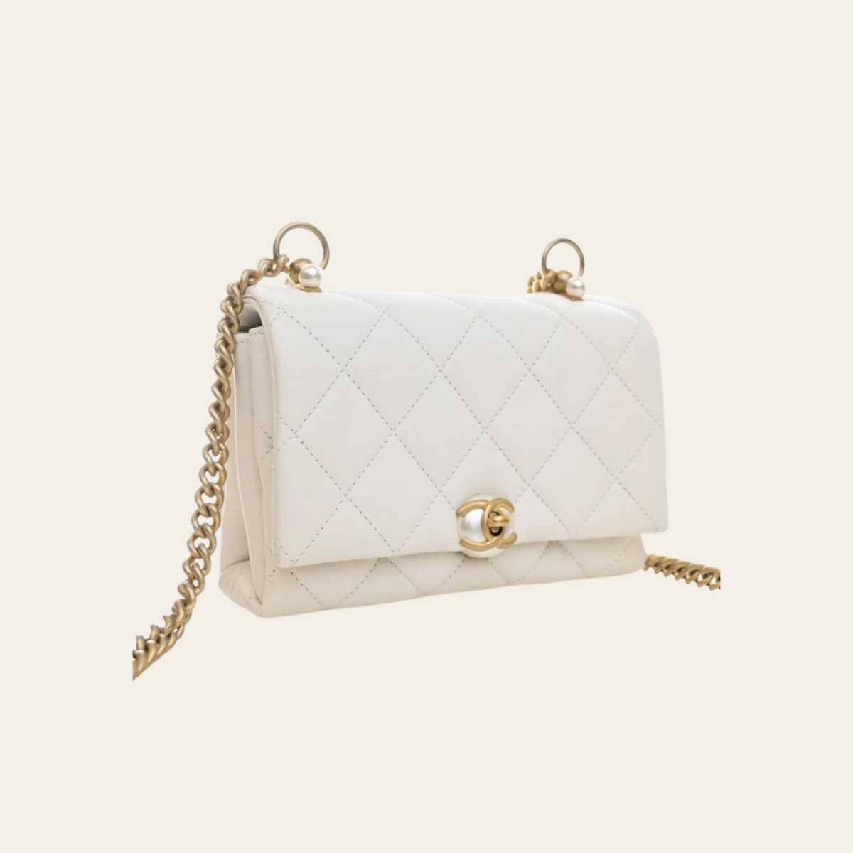 CHANEL – Mini Sac à Rabat Accordion Pearl CC en Agneau Blanc
