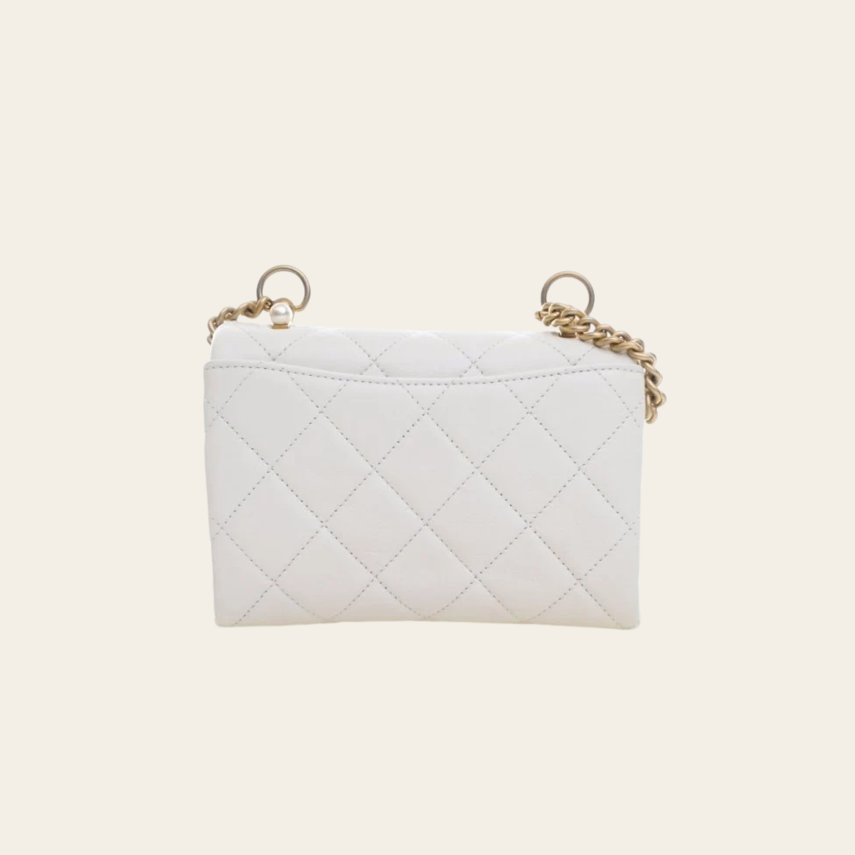 CHANEL – Mini Sac à Rabat Accordion Pearl CC en Agneau Blanc