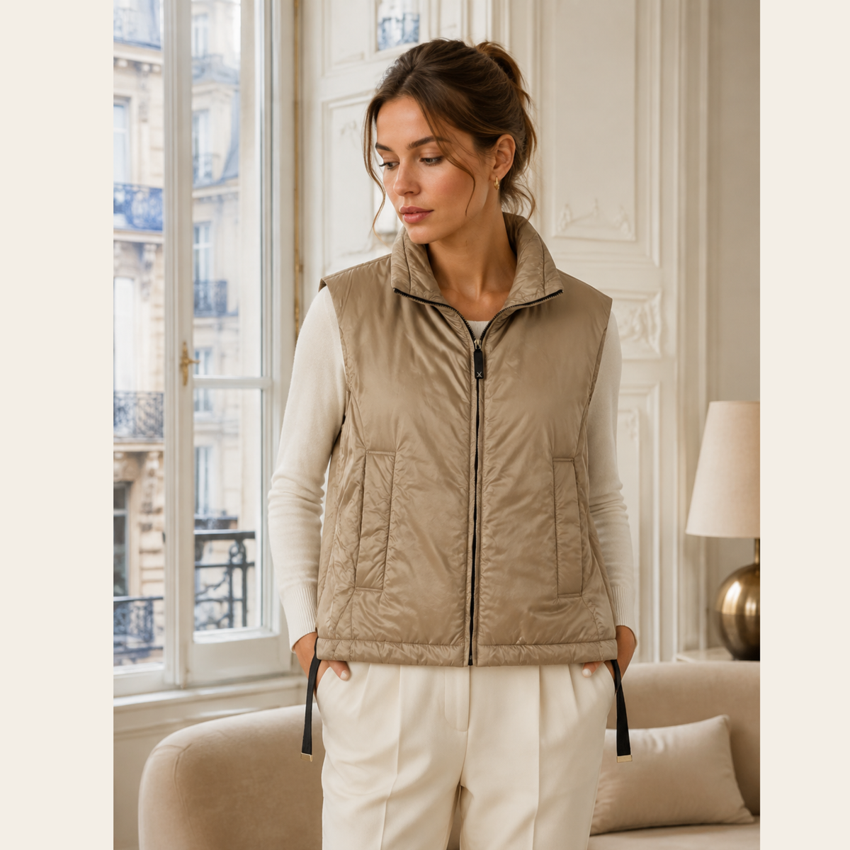 MAX MARA The Cube – Gilet rembourré CAMELUXE en toile technique – Beige doré M
