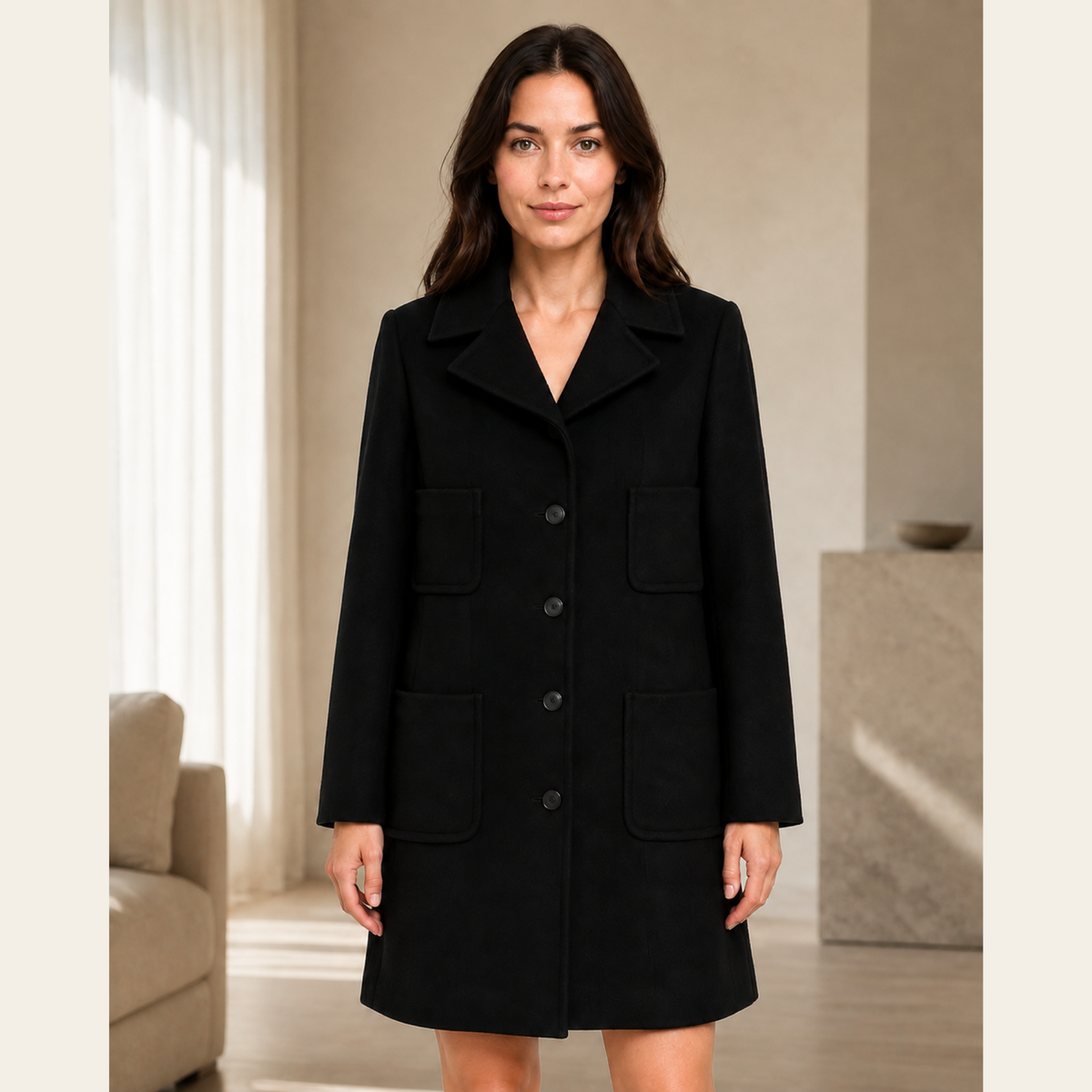 CHANEL – Manteau Four-Pocket en Cachemire à Boutons CC, Taille 40