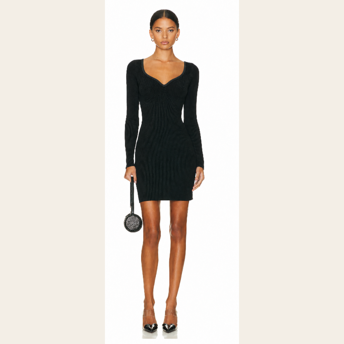 ALAÏA — Robe courte Heart Mini en maille côtelée noire, taille 38
