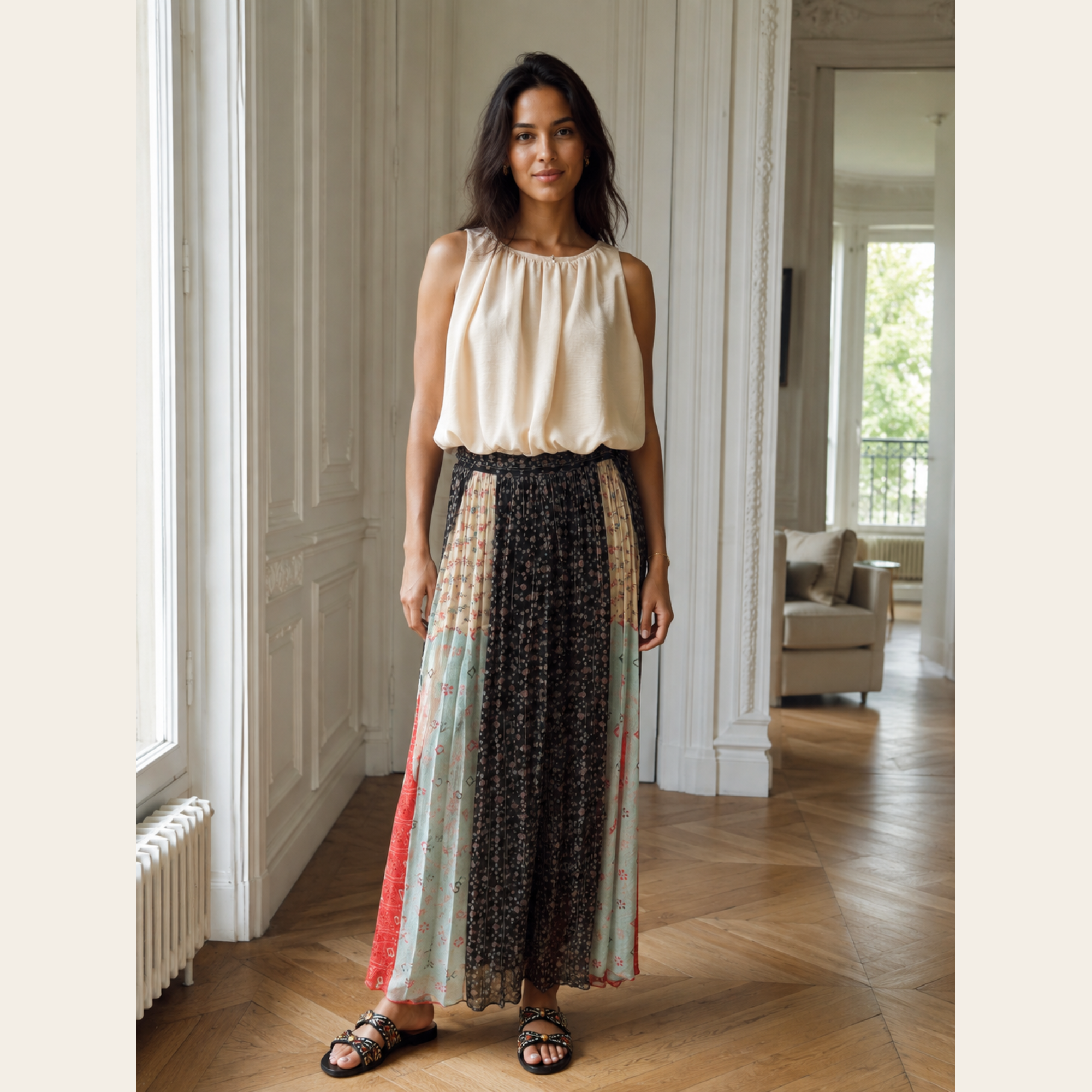 VERB by Pallavi Singhee – Jupe longue plissée en mousseline imprimée, M