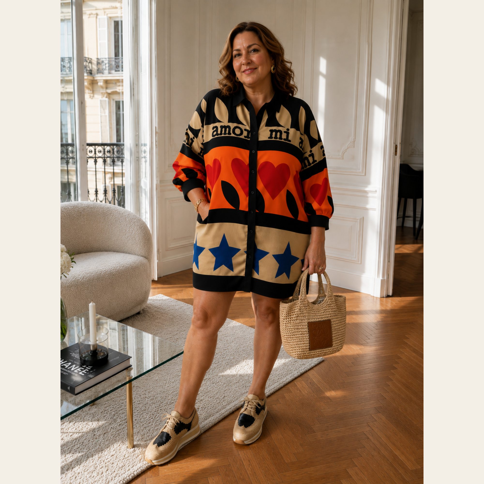JEAN-CHARLES DE CASTELBAJAC – Chemise Longue « Mi Amor » Imprimée, Taille 44 (L)