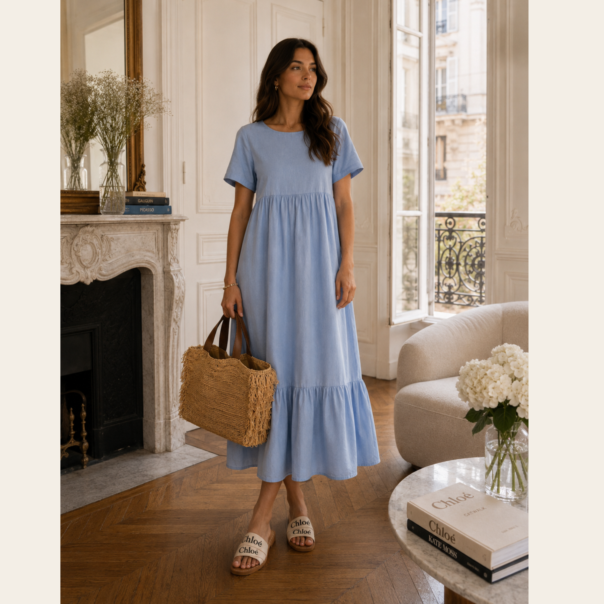 WEEKEND Max Mara – Robe Midi en Coton Bleu Ciel, Taille S