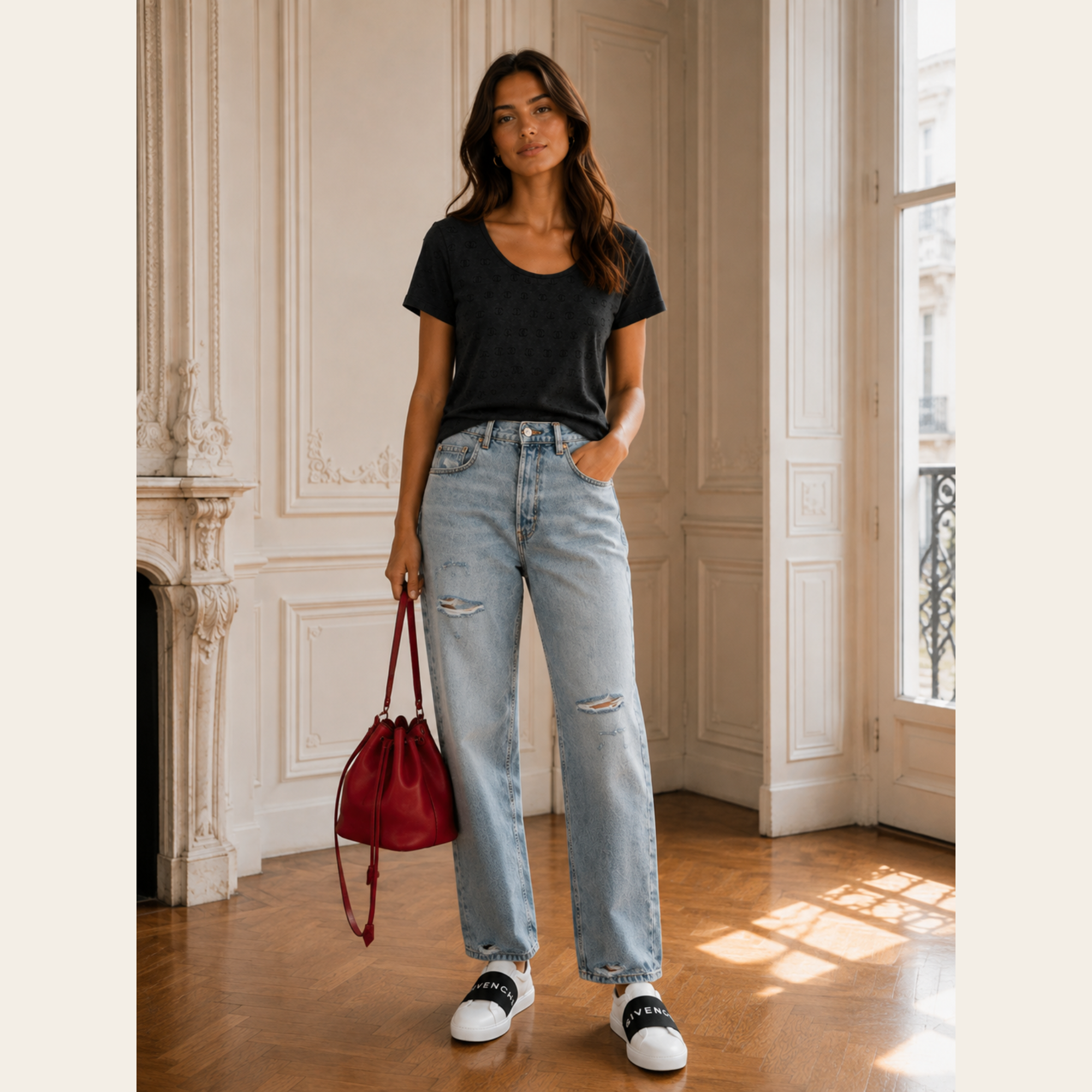 ANINE BING – Jean Délavé Coupe Droite Effet Usé, Taille 27
