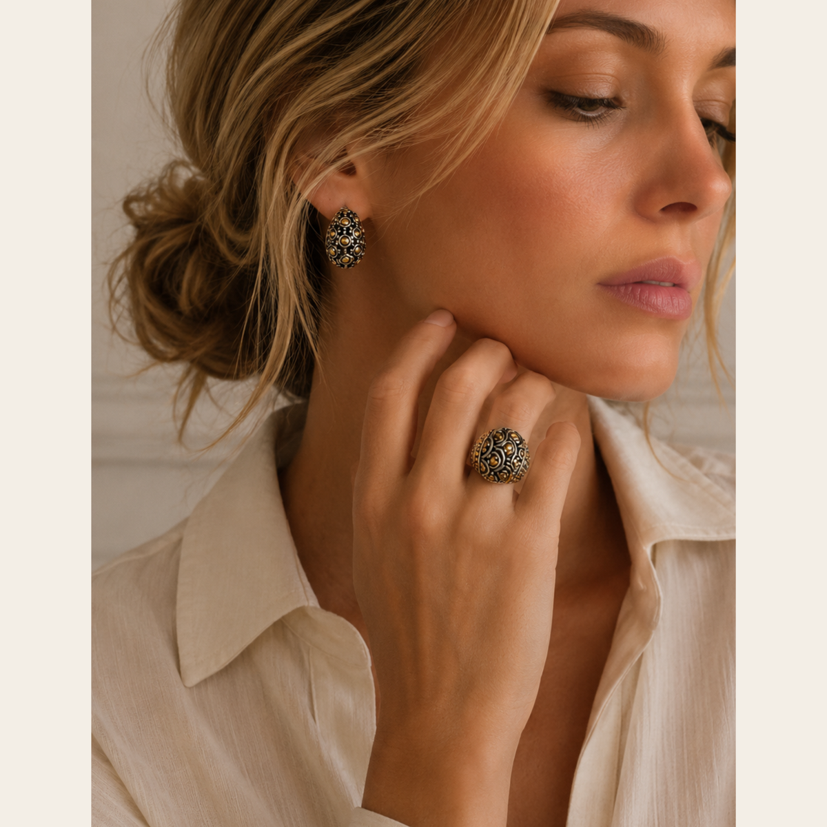 JOHN HARDY – Ensemble Bague et Boucles d'oreilles en argent sterling 925 et or 18 carats