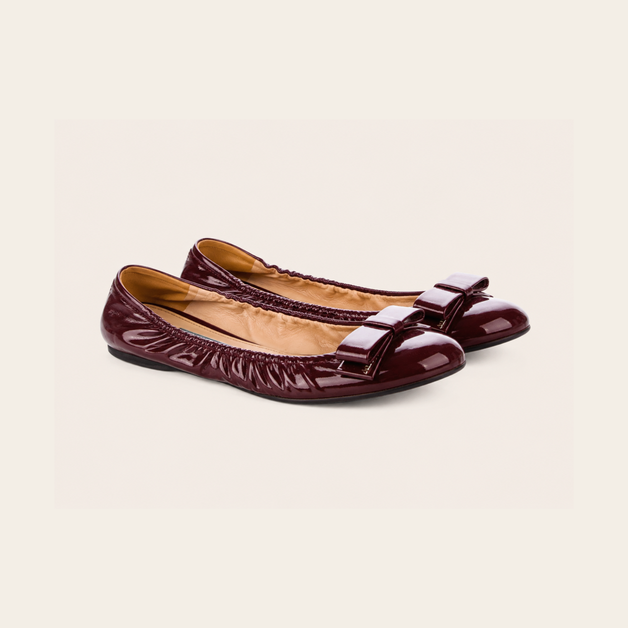 PRADA - Vernice Soft Amarena Ballet Flats, 37