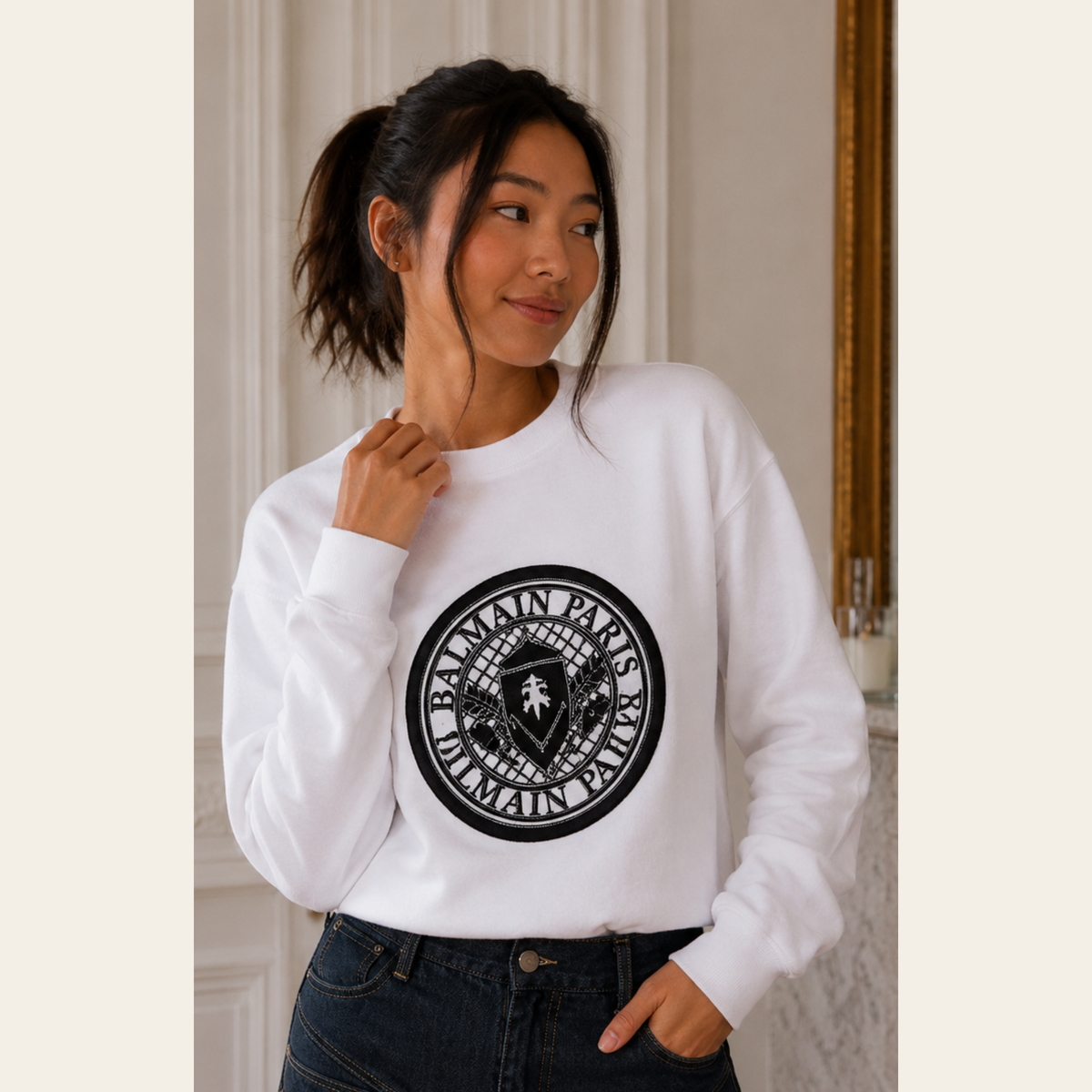 BALMAIN - Paris Crest Logo Sweatshirt, S