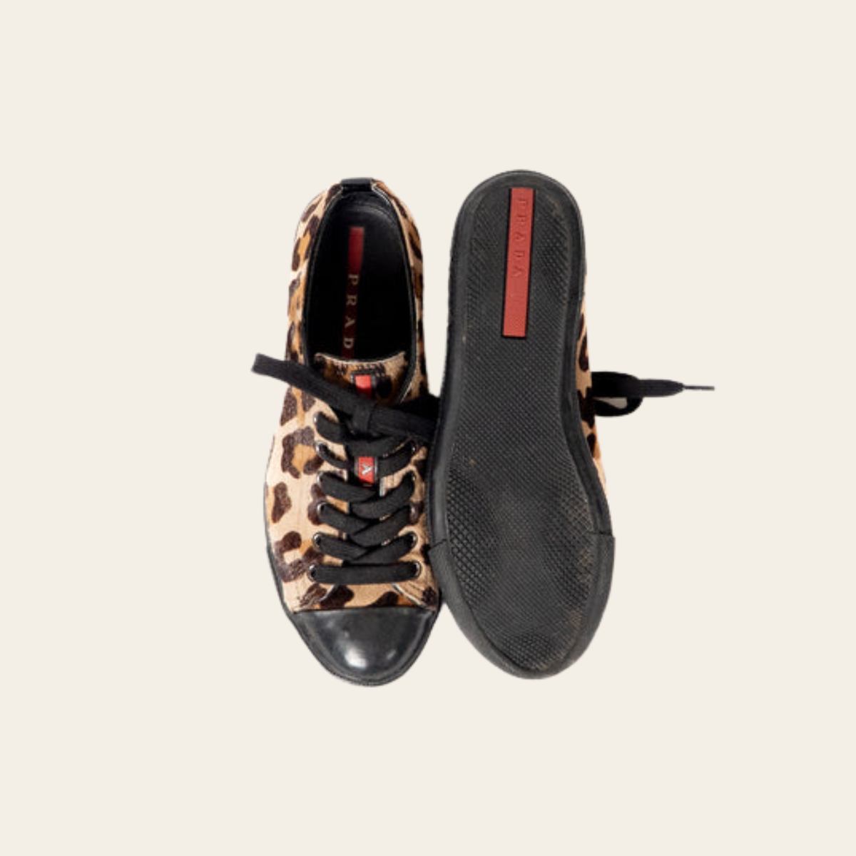 Prada – Sneakers en cuir de veau et poulain imprimé léopard, Pointure 36.5