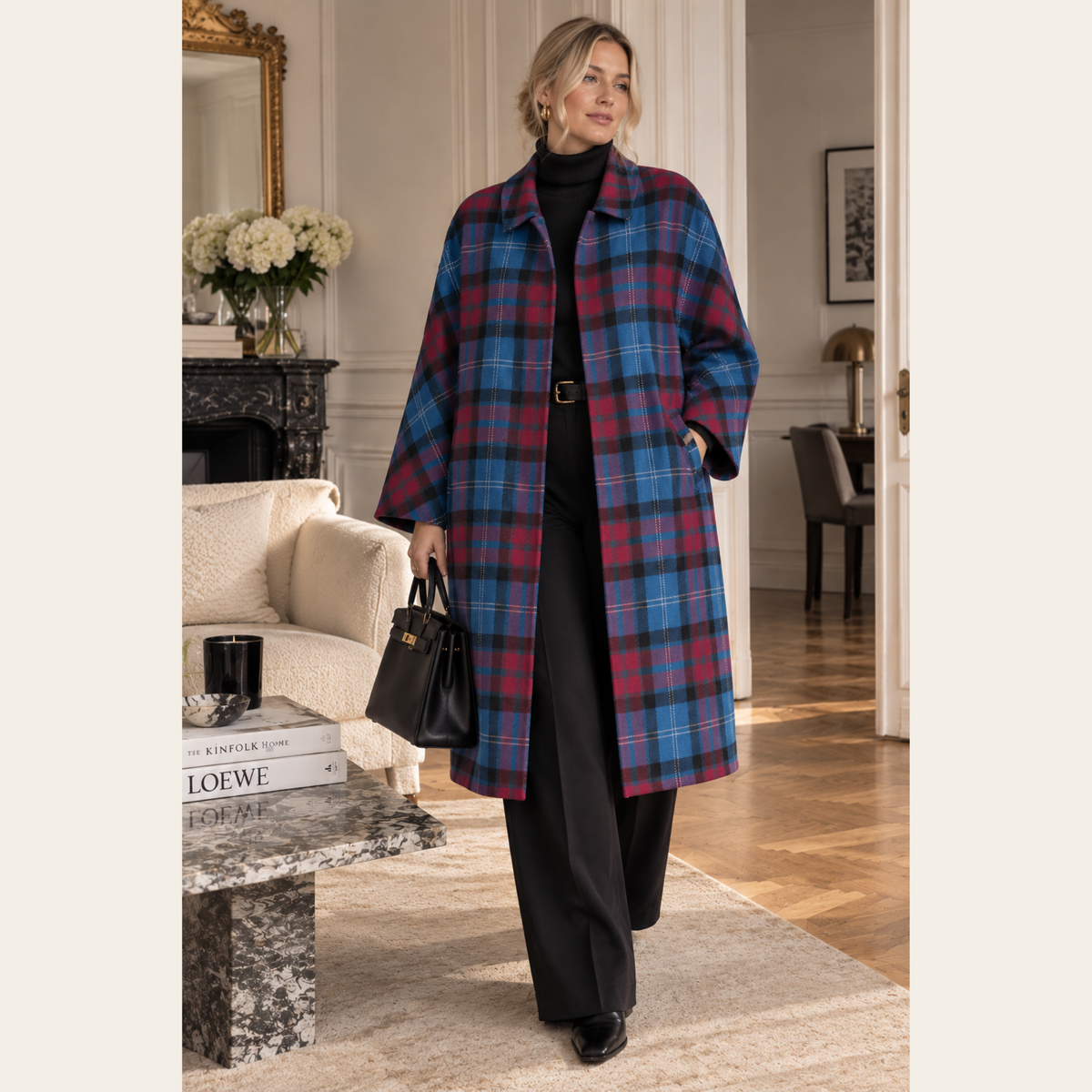 WEEKEND MAX MARA — Manteau à carreaux multicolores en laine vierge, Taille IT 46 / FR 48