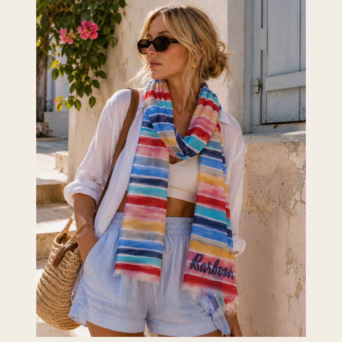 BARBOUR - Foulard Rayé Multicolore Signature